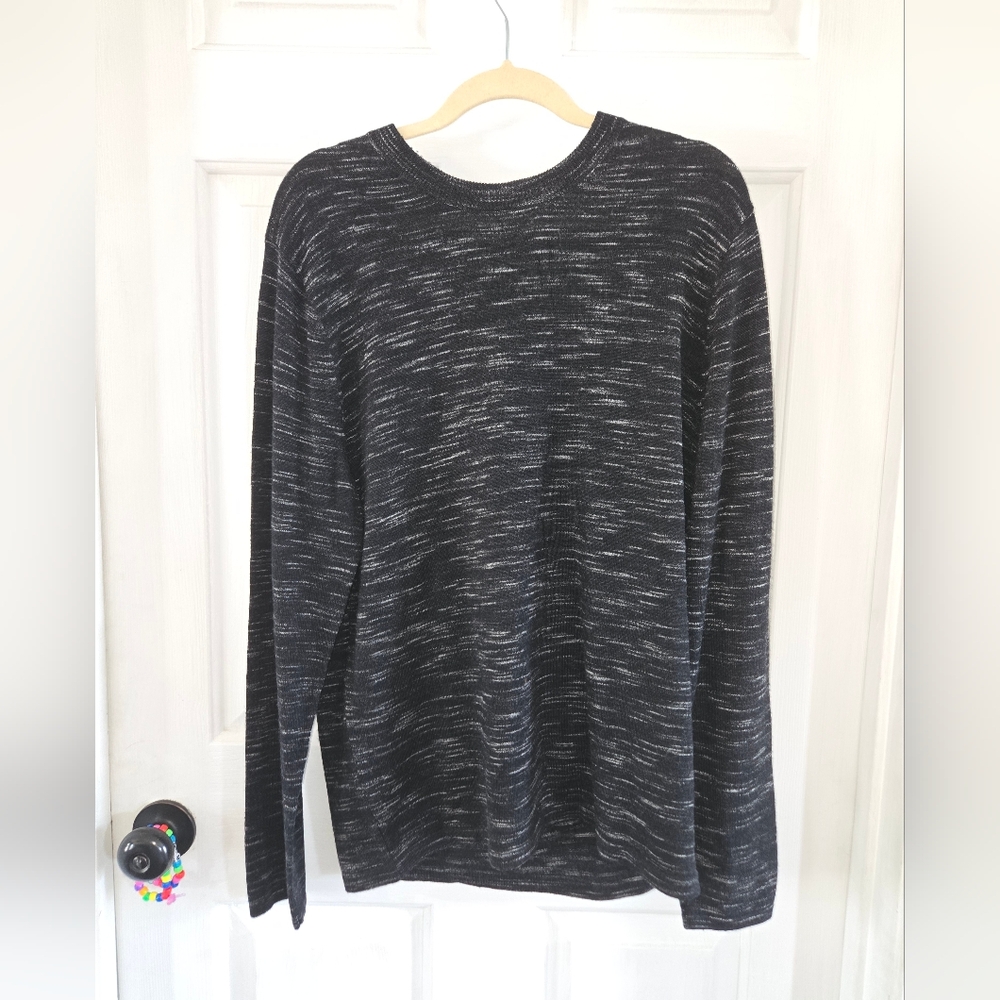 Algo Mens Large Marbled Merino Wool Long Sleeve Crew Neck Sweater